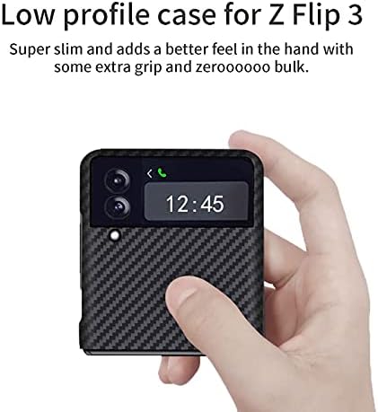 Sisyphy Super Slim Caso para Samsung Galaxy Z Flip 3 5G, capa de protetora de fibra de aramida real, toque macio de capa de carbono