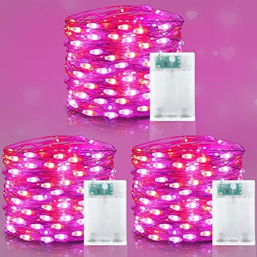 Pacote de 3 pacote de luzes do dia dos namorados Decorações de luzes, total 150 LED 49,2 pés fios de cobre Fio Luzes de