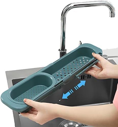 Shangyi Kitchen Sink Organizer Storage Rack com suporte telescópico expansível e caddy de esponja