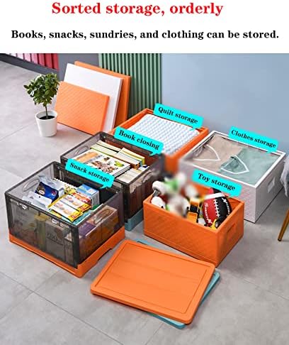 Caixas de armazenamento decorativas dobráveis, contêiner de armazenamento plástico empilhável para serviço pesado com tampa para escritório, quarto, armário
