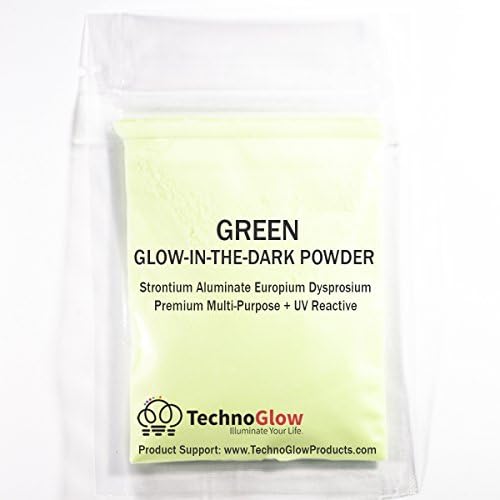 Technoglow Green Glow no pó escuro, Luz Black UV Reativa | Disprósio de aluminato de estrontium europium