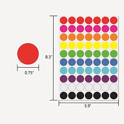 1050 peças adesivos de ponto redondo, 0,75 10 cores círculo de rótulos de codificação de cores