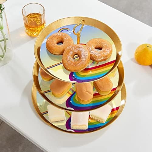 3 Placa de fruta de cupcakes de 3 camadas de sobremesa Plástico para servir suporte de exibição para casamento de aniversário