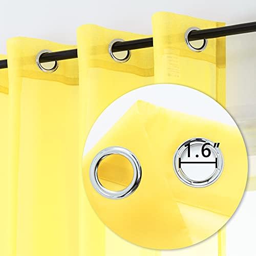Dualife Brilhante cortinas amarelas brilhantes de 54 polegadas de comprimento para cozinha 2 painéis