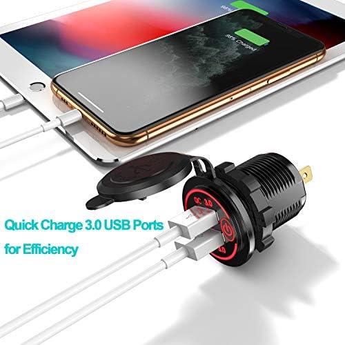 YONHAN 12V Usb Outlet, Quick Charge 3.0 Dual Usb Charger Sockets Outlet 36W 12V/24V Carro USB de motocicleta com troca de toque carregador rápido com fusível de arame 10a à prova d'água para carrinho de golfe de barco de caminhão carrinho de golfe carrinho de golfe carrinho