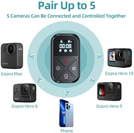 Afaith Smart Wireless Remote Control para o Hero GoPro 11/10/9/8/Max Black, controlador Wi -Fi à prova de chuva para a GoPro Hero 11/10/9/8/max