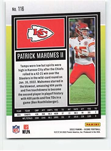 2022 Pontuação #116 Patrick Mahomes II Kansas City Chiefs NFL Football Trading Card