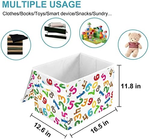 Cataku Animals Numbers Bins de armazenamento com tampas e alças, tecido grande cesta de cubos de recipiente de armazenamento com tampa