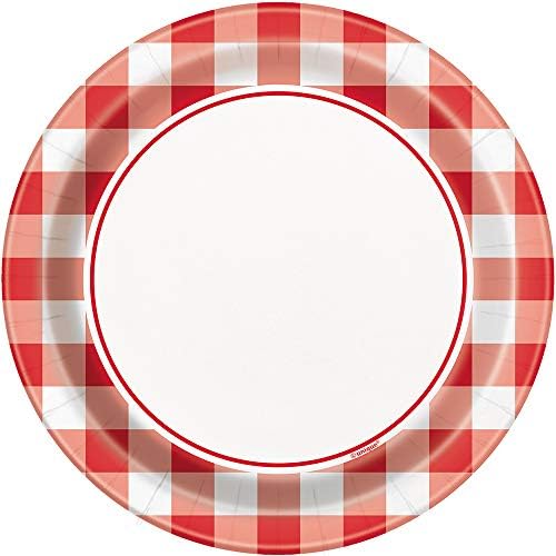 Placas de papel de sobremesa redonda exclusiva de guingão - 7 | Red | 8 PCs
