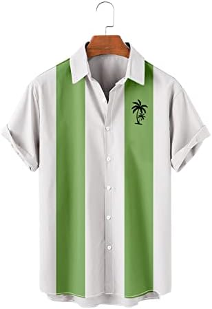 Button de manga curta masculina camisetas de boliche de bloco colorido camisa casual camisa de praia havaiana camisetas de ajuste
