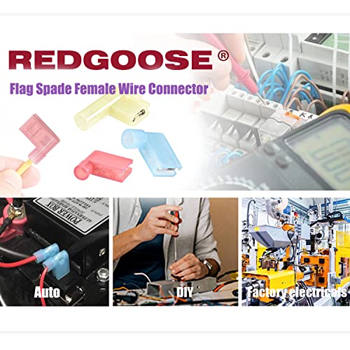 Redgoose 100pcs Nylon Flag Spade Desconecta rápida conector do fio feminino 22-10 AWG 90 graus Terminais de arame elétrico