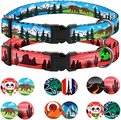 Murom Breakaway Cat Collar 2pcs Definir padrão ajustável Natureza Segurança Prinha colares animais de estimação para gatos