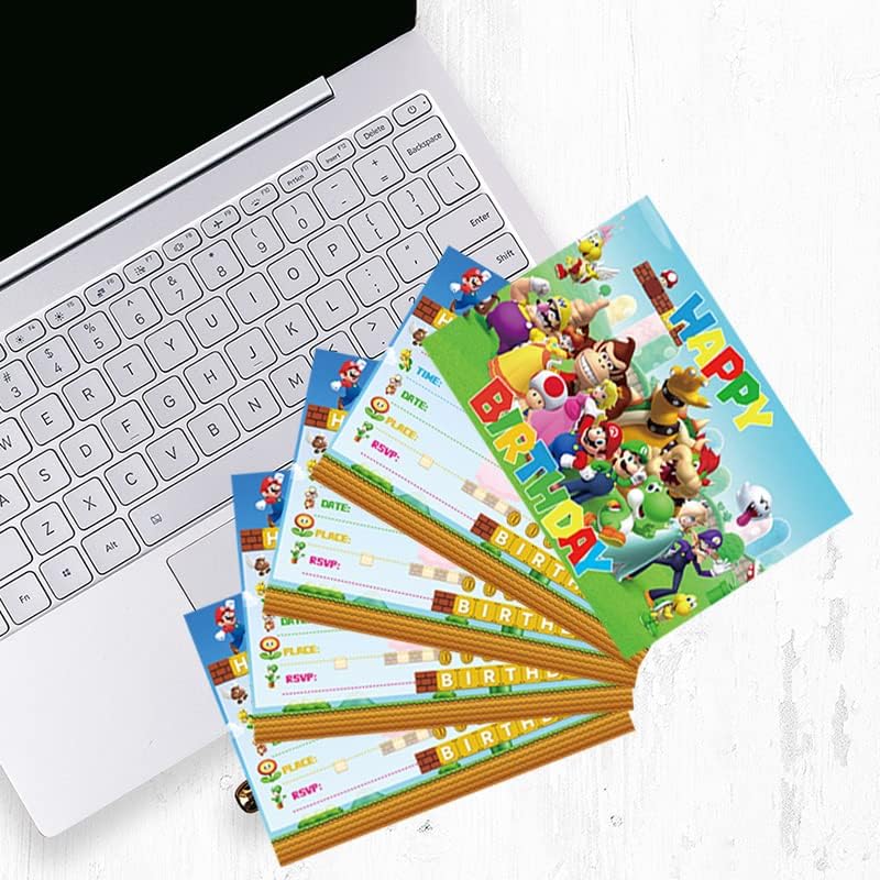 NF 24pcs Mario Cartão de convites para festas de aniversário, suprimentos de festas de videogame ， Super Bro Party Supplies for Kids