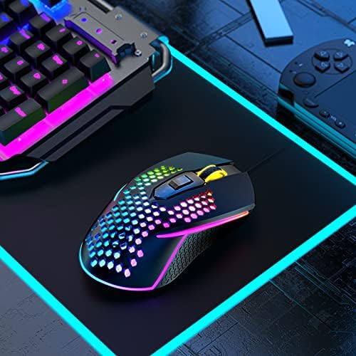 Mouse de jogo de games, mouse de computador com fio leve com arco -íris Backlight 6 Botões 4 mouse portátil DPI ajustável para jogador