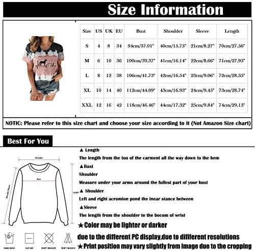 Camisas de manga curta para mulheres de cavalo batida de batimento gráfico casual solto camiseta de cor de colorblock gradiente
