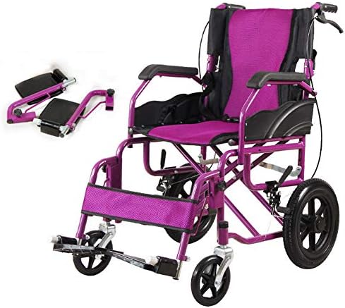 Fqrongsp elegante dobrável auto -propulsor cadeira de rodas Aluminfolding self -proppel Self -cadeira de rodas, cadeiras de rodas de transporte com rodas de liberação rápida e freios de mão/roxo