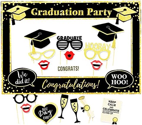 17 Count Graduation Photo Booth adereços e 1 peça Selfie Frame Inclui, Graduação Party Supplies Grad Class of 2023 Graduation Decorations Kit, Favores de Festas de Pós -Graduação e Décora para Fotos e Selfie