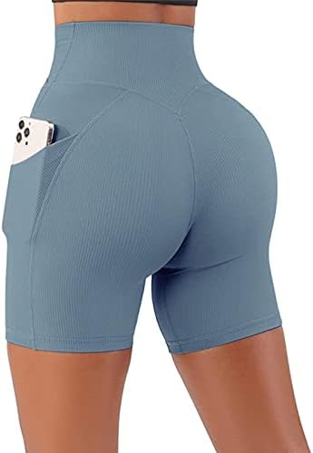 Shorts de moto de cintura alta feminina shorts de ioga transversal shorts de ioga sem costura elevadora de dança de cor sólida vôntha curta