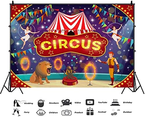Oerju 20x10ft Circus Kids Birthday Birthday Featon colorido desenho animado maravilhoso animal Performance Photograph