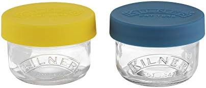 Kilner 0,125L Conjunto de 2 lanche de vidro e vasos de armazenamento 125 ml com tampas de silicone push top | Perfeito para lanches