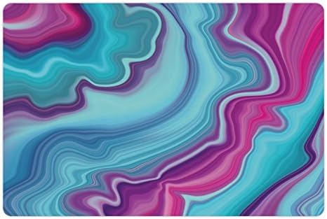 Ambesonne Mábil tapete de estimação para alimentos e água, formação de cores abstrata linhas rosa aqua ondulada geográfica