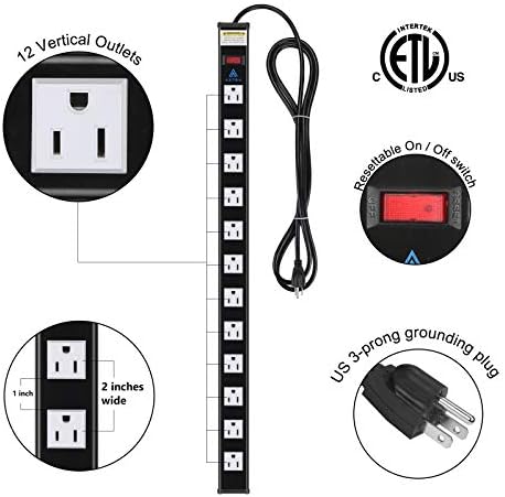 Faixa de energia protetor de pula de saída Axtra 12, cordão pesado de 9 pés, 450 joules, disjuntor de 15 A para casa, escritório,