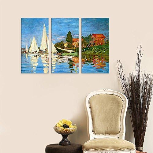 ALONLINE ART - Regata em Argenteuil 3 painéis de Claude Monet | Canvas esticadas emolduradas em uma moldura pronta para