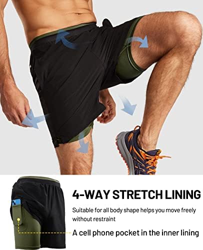 Mier Men's 2 em 1 shorts de corrida com liner 5 Quick Dry Gym Shorts atléticos com bolsos, leves, respiráveis