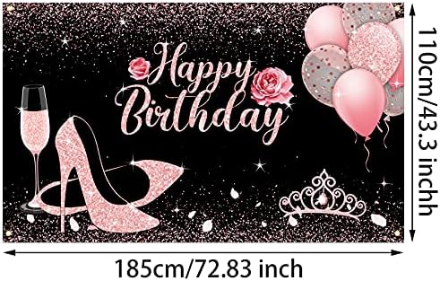 Feliz Aniversário Tecido Glitter Glitter Rose Pink Banco de Balão Balões de Balões de Vinho Penmo de Vidro de Vidro Decorações de