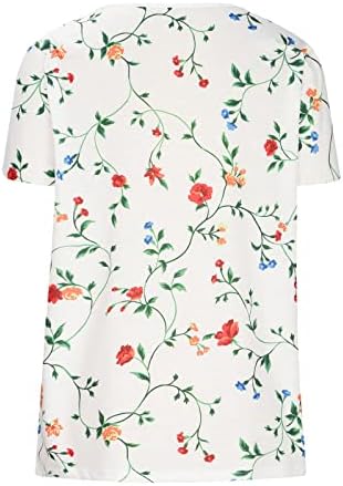 Tampas estampadas florais de verão para mulheres de crochê de crochê com túnica de túnica de pescoço camisetas de manga