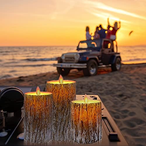 Mivitoom Pine Bark LED LED VELAS DE PILARES INFERIORES OBLICIÁRIAS COM OUTRAS COM AMANTES AMARELOS AMARELOS AMARELOS MOVIMENTOS,