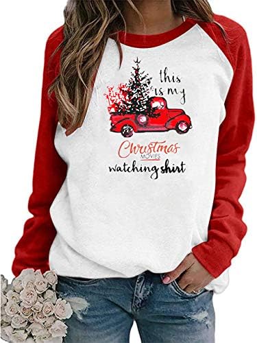 Feliz Natal Camista para Mulheres Baseball Manga Longa Raglan Camiseta Plaid Splicing