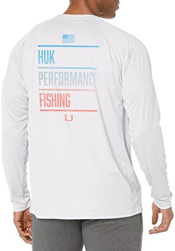 Huk Men's Americana Flag Pursuit | Camisa de pesca de performance de manga longa com +30 UPF Sun Protection
