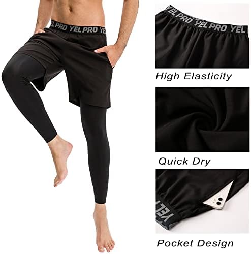 Calça de calça de calças de 2 em 1 da WRAGCFM Men, calças de compressão de exercícios com bolso para homens