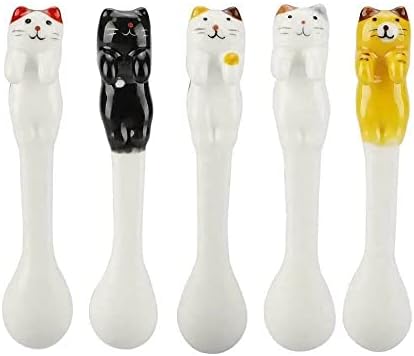 5 PCs mini fofos fofos colher de gato de gato suspensa colher de café colher colher de desenho animado de desenho animado pendurado colheres para utensílios de cozinha multifuncionais de mesa