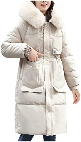 Casaco de neve de inverno com capuz grande colarinho de gola de pelúcia para fora do colar de tração encapuzada com casaco de bolso acolchoado de jaqueta de pão feminino fora