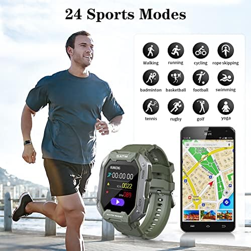 Uhoofit Smart Watch for Men, Smartwatch Compatível com o iPhone com fitness à prova d'água 5ATM com 24 modos esportivos Notificação de mensagem Monitor de oxigênio no sangue da freqüência cardíaca e rastreamento do sono
