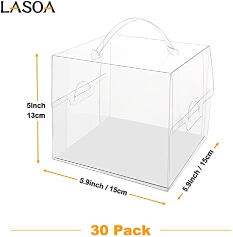 Lasoa Clear Bolo Caixas com alça, caixas de presente de padaria de 6x6x5 polegadas com papelão para aniversário, chá