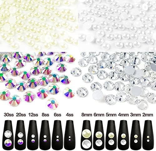 5800pcs strass nas costas planas e kits de pérolas meio redondos, jóias de rosto com cola corporal+lápis de seleção+pinça para arte de unhas e maquiagem de rosto