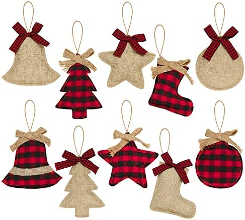 Decorações de Natal Ornamentos de árvore, 12pcs Buffalo xadrez xadrez de Natal, decoração de natal preto vermelho decoração de natal decoração interna, bolas de natal rústicas fofas para festa de inverno em família em casa festa de férias de inverno