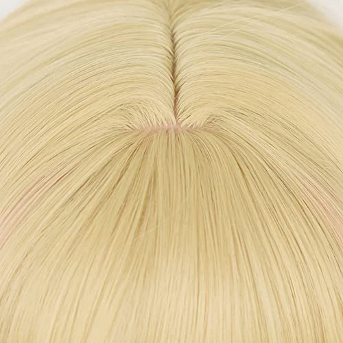 Pweincy Gold Pink Tenma Saki Cosplay Wig Women Halloween Party Hair with Double Ponytail
