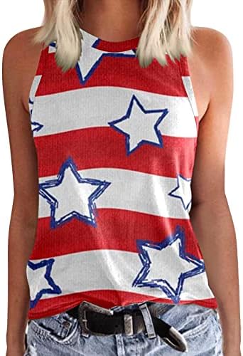 4 de julho Camisas para mulheres American Flag Summer Summer Sleesess Crew Neck Tanks Tops Stars Stripes Shirts Casual