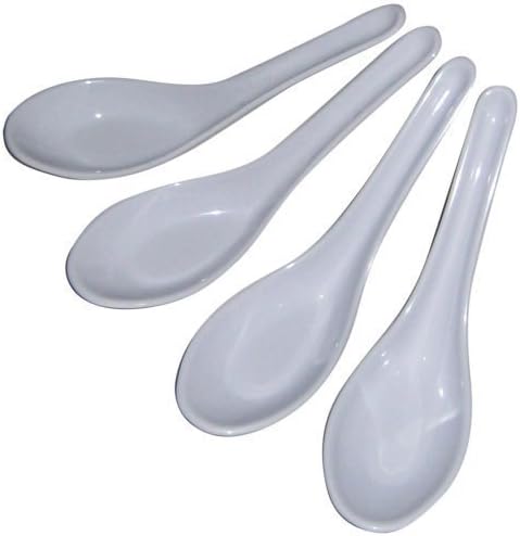 Plástico para refeições brancas em chinês Sopa Spoons, conjunto de 4