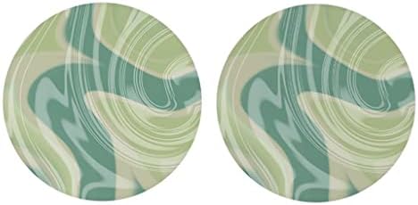Abstract Swirls Sage Cream Jade Green 2,75 x 2,75 Coasteres de carros de cerâmica Pacote de 2