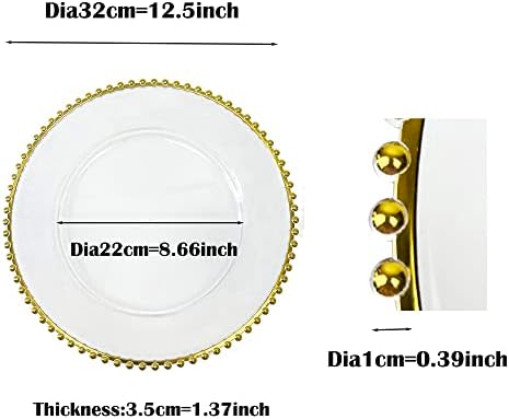 Maiangel acrílico de ouro com contas claras placas 13 no conjunto de casamentos em massa de 12, placas de carregador de plástico redondo, pratos decorativos para eventos de configuração de mesa