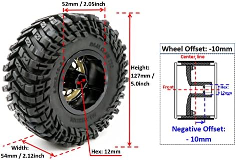 Hobbysoul rc 2.2 pneus pneus 127 mm/5,0 '' e alumínio -10mm deslocamento negativo 2.2 rodas de bloqueio bordas cor de champanhe