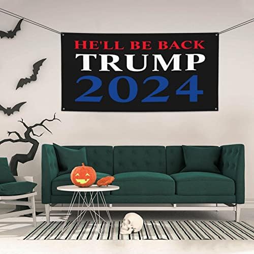 Bandeira Trump 2024 Ele estará de volta a faixas e placas, banner de férias para banner de fundo de fundo para jardim interior externo, quintal, decorações de casas pequenas