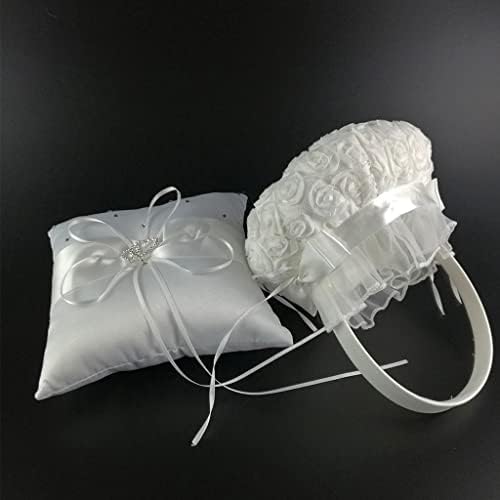 Zhuhw cesto de casamento para meninas de flores cesto de menina de flores e travesseiro de anel conjunto para festa de evento de