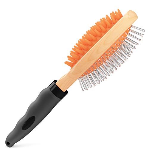 Crbn Dog Brush com alça ergonômica - pente de escova de animais de estimação para casacos de cabelo curto - Detelando e