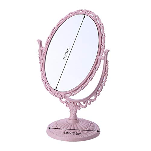 Espelho de maquiagem vintage minkissy, espelho de vaidade de mesa com suporte, espelho cosmético de dupla face com rotação de